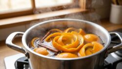 Boil fresh orange peels for a bright, long-lasting natural citrus scent in your home