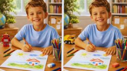 Spot the Difference Challenge: Find 3 Hidden Changes in This Boy Drawing Within 7 Seconds